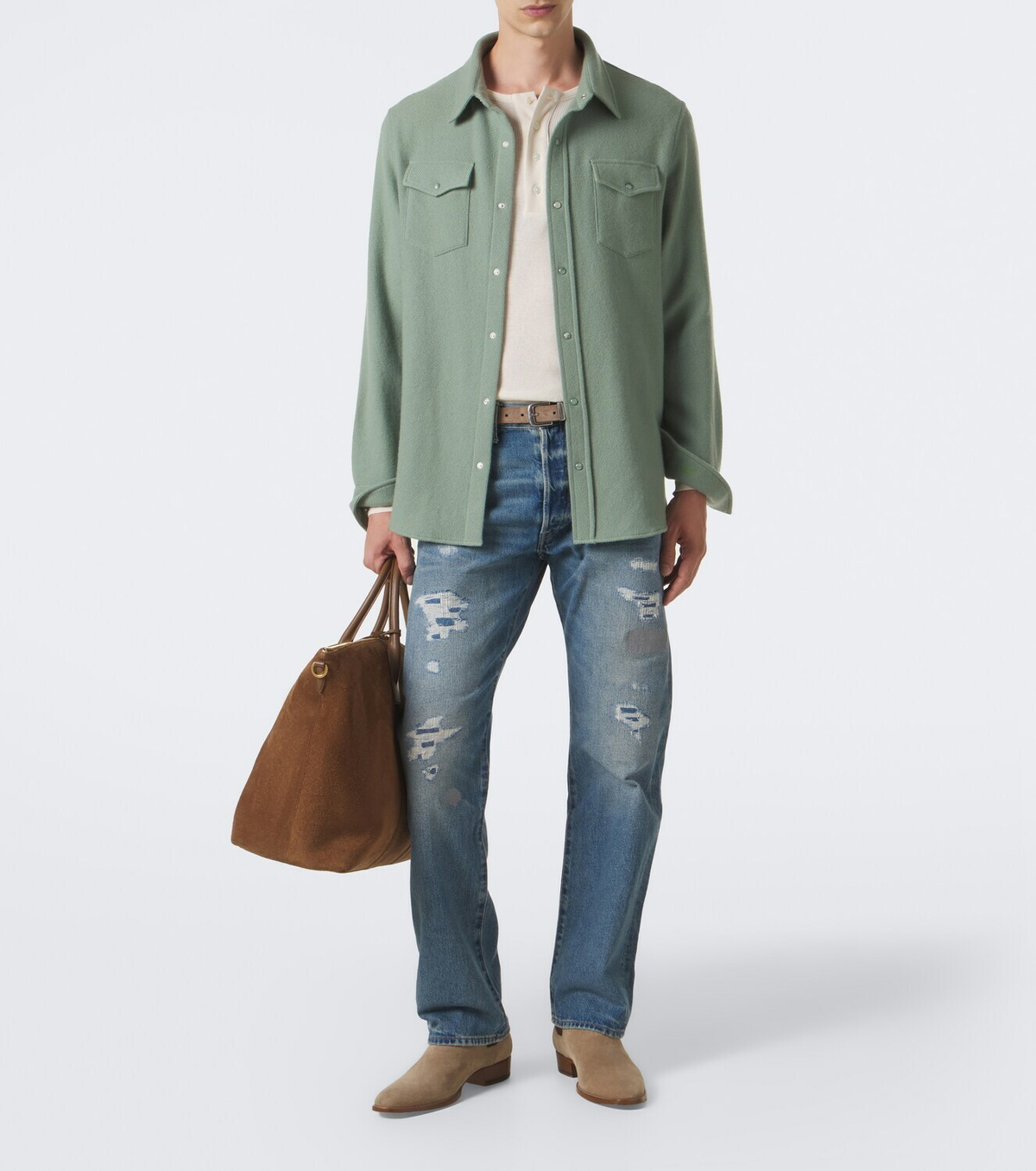 RRL Distressed straight jeans