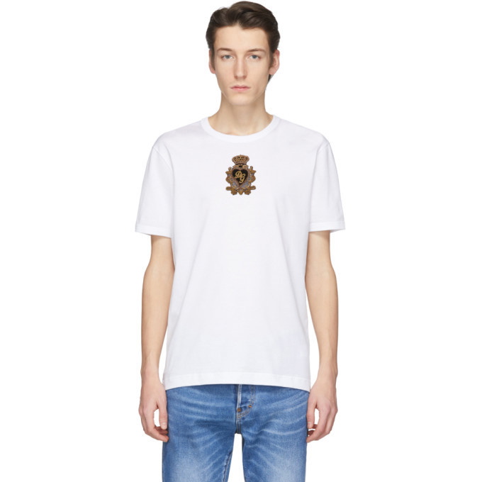 Photo: Dolce and Gabbana White Embroidered Crown Patch T-Shirt