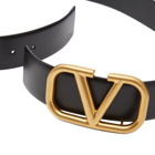 Valentino Men's V Logo Buckle Belt in Black