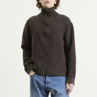 Maison Margiela Men's Wool Distress Half Zip Knit in Brown