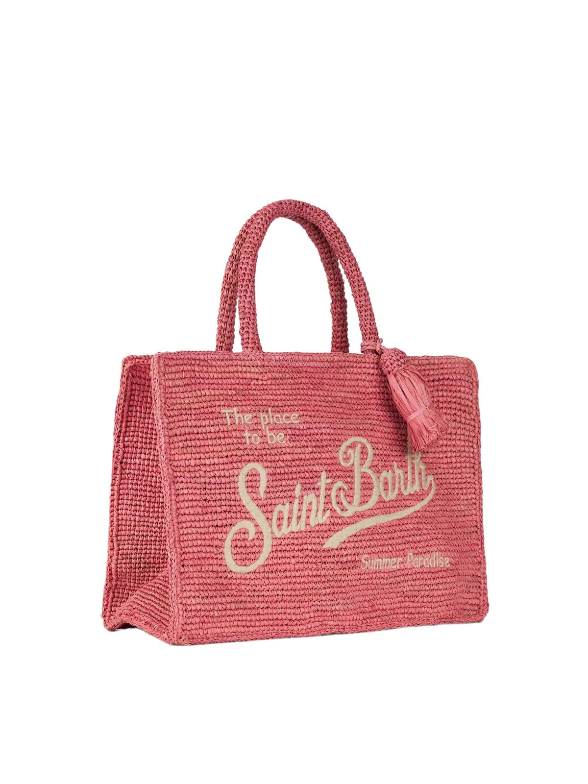 MC2 Saint Barth Pink Colette Raffia Handbag With Embroidery