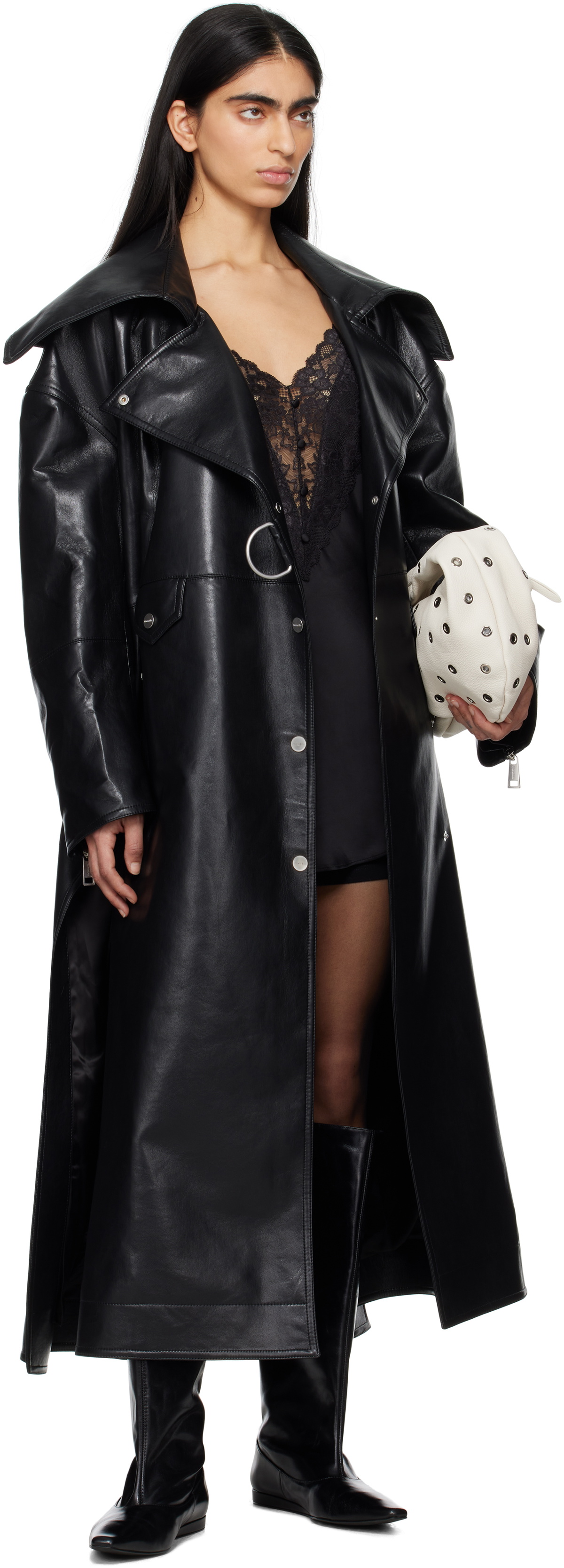 Nanushka Black Teca Regenerated Leather Trench Coat