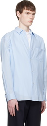 stein Blue Cotton Silk Oversized Regular Collar Shirt