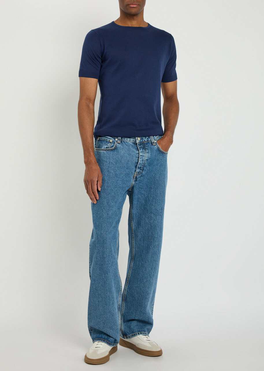 John Smedley Belden Fine-knit Cotton T-shirt Dark Blue