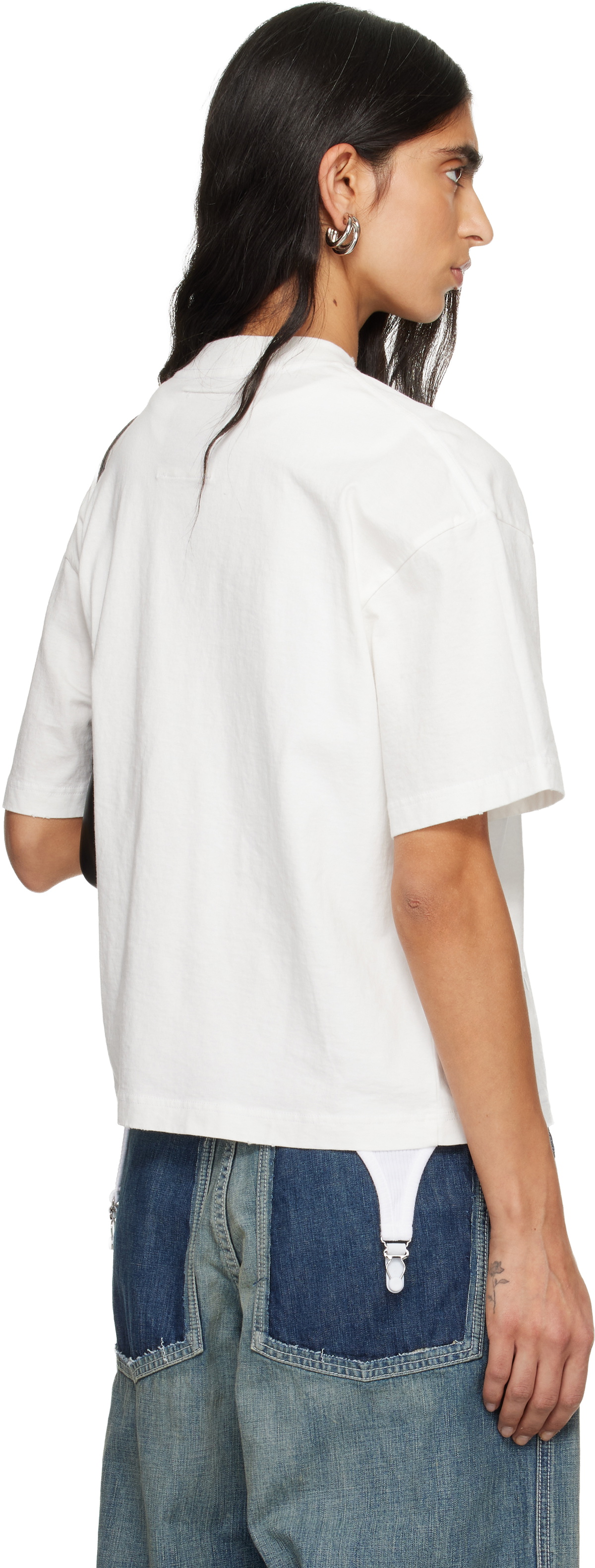 Maison MIHARA YASUHIRO White Cat Printed Embellished Distressed T-shirt