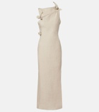 Coperni Floral-appliqué asymmetric linen maxi dress