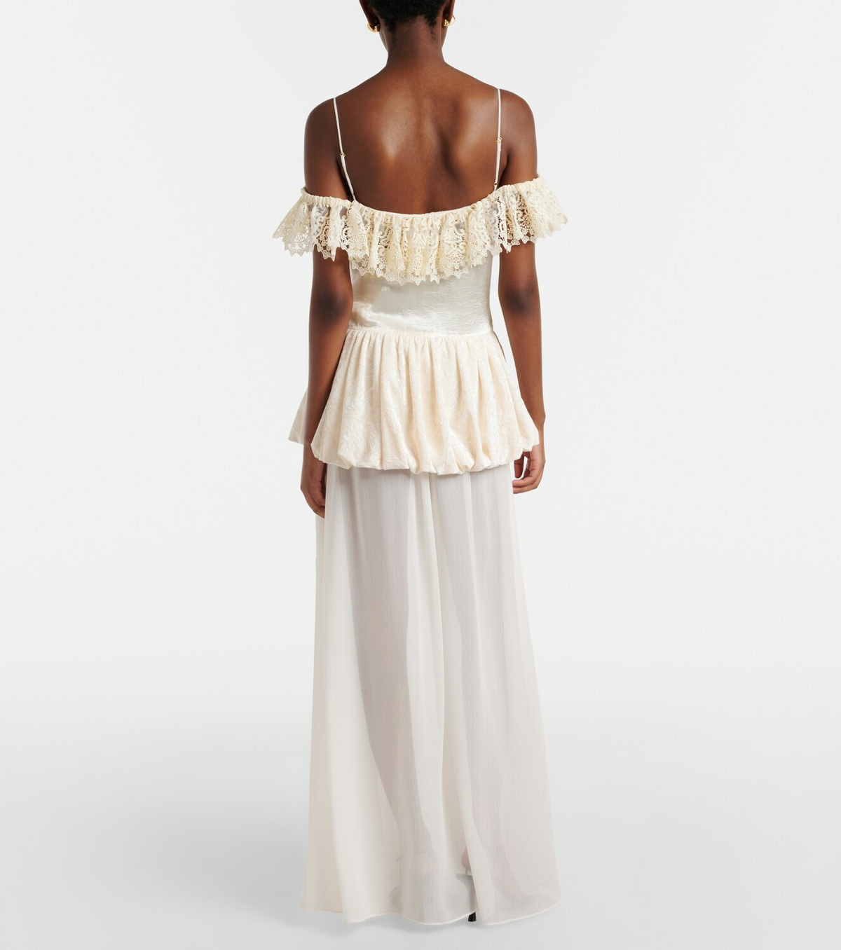 Xu Zhi Lace-trimmed peplum maxi dress