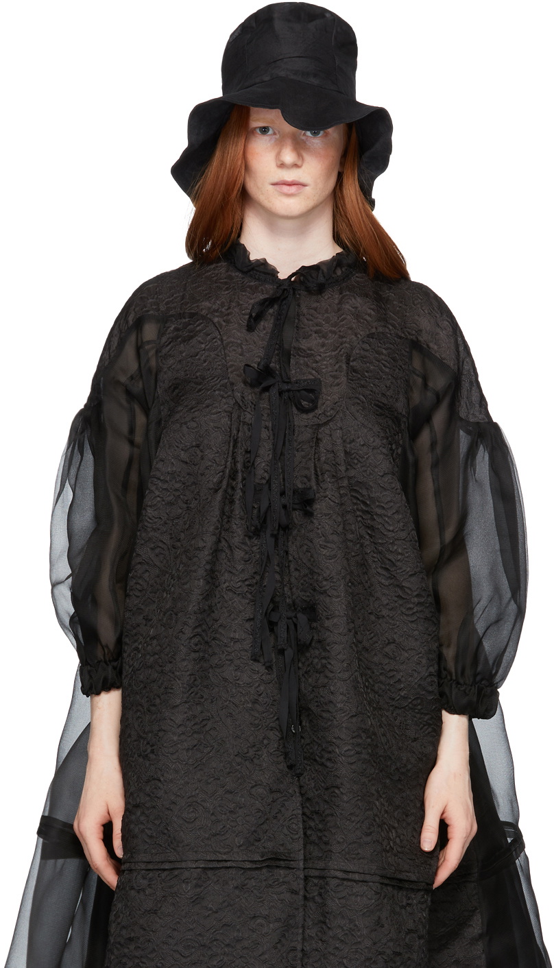 Renli Su SSENSE Exclusive Reversible Black Lace Up Beach Hat