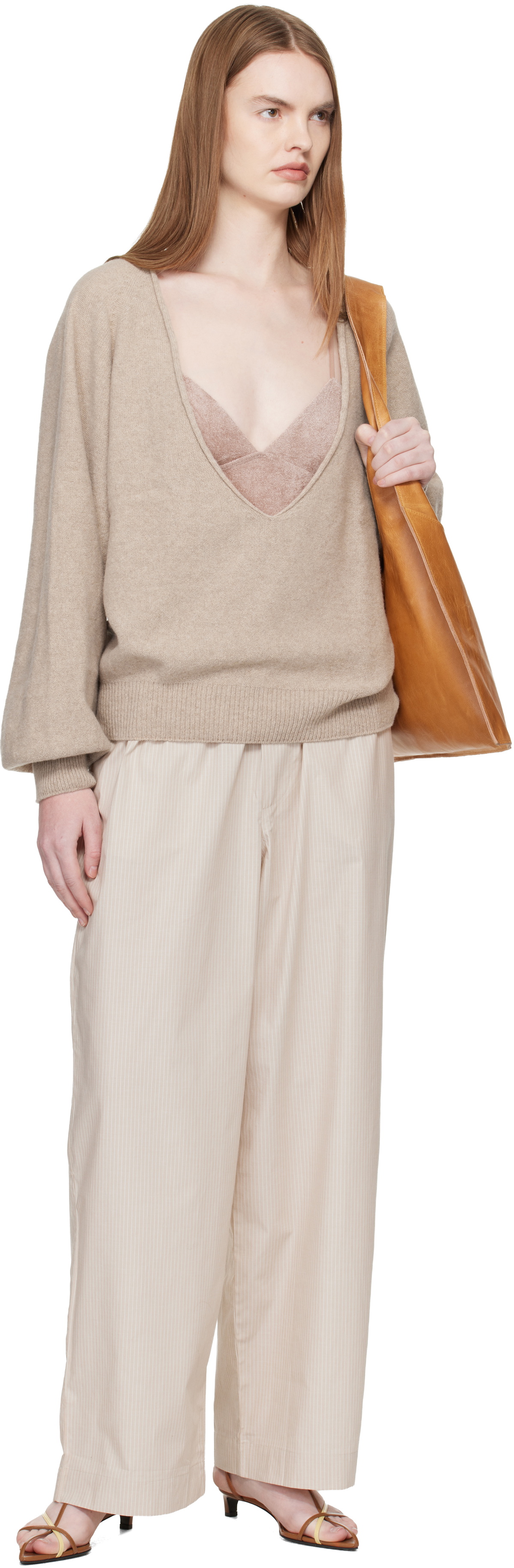 Baserange Beige Soar V Neck Sweater
