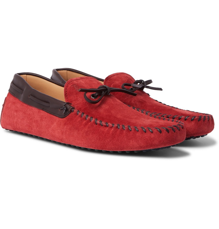 Photo: Tod's - Gommino Leather-Trimmed Suede Driving Shoes - Red