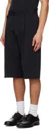 TONYWACK Navy Raw-Cut Wool Pleated Tailored Shorts