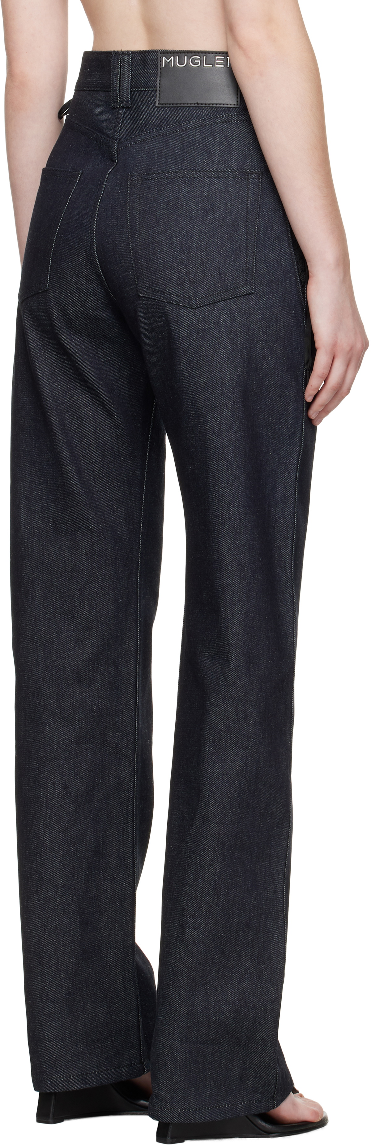 Mugler Indigo Laced-Up Straight Jeans