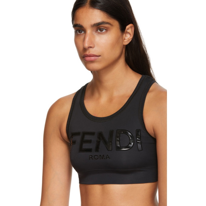 Women's Fendi Printed Stretch Sports Bra FAF106 A7YZ - Black