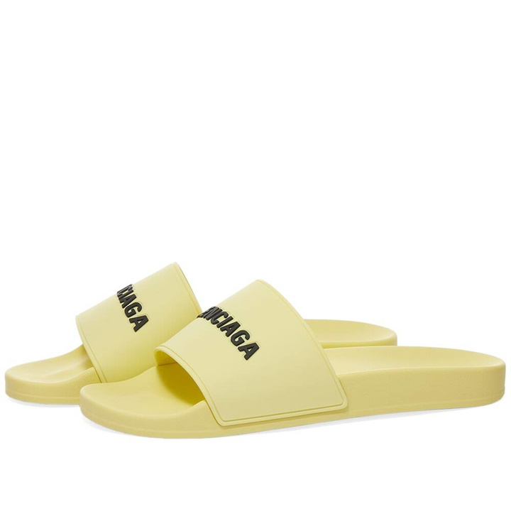 Photo: Balenciaga Men's Logo Pool Slide in Yellow