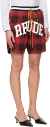 Rhude Red & Black Flannel 'Rhude' Collegiate Court Logo Shorts
