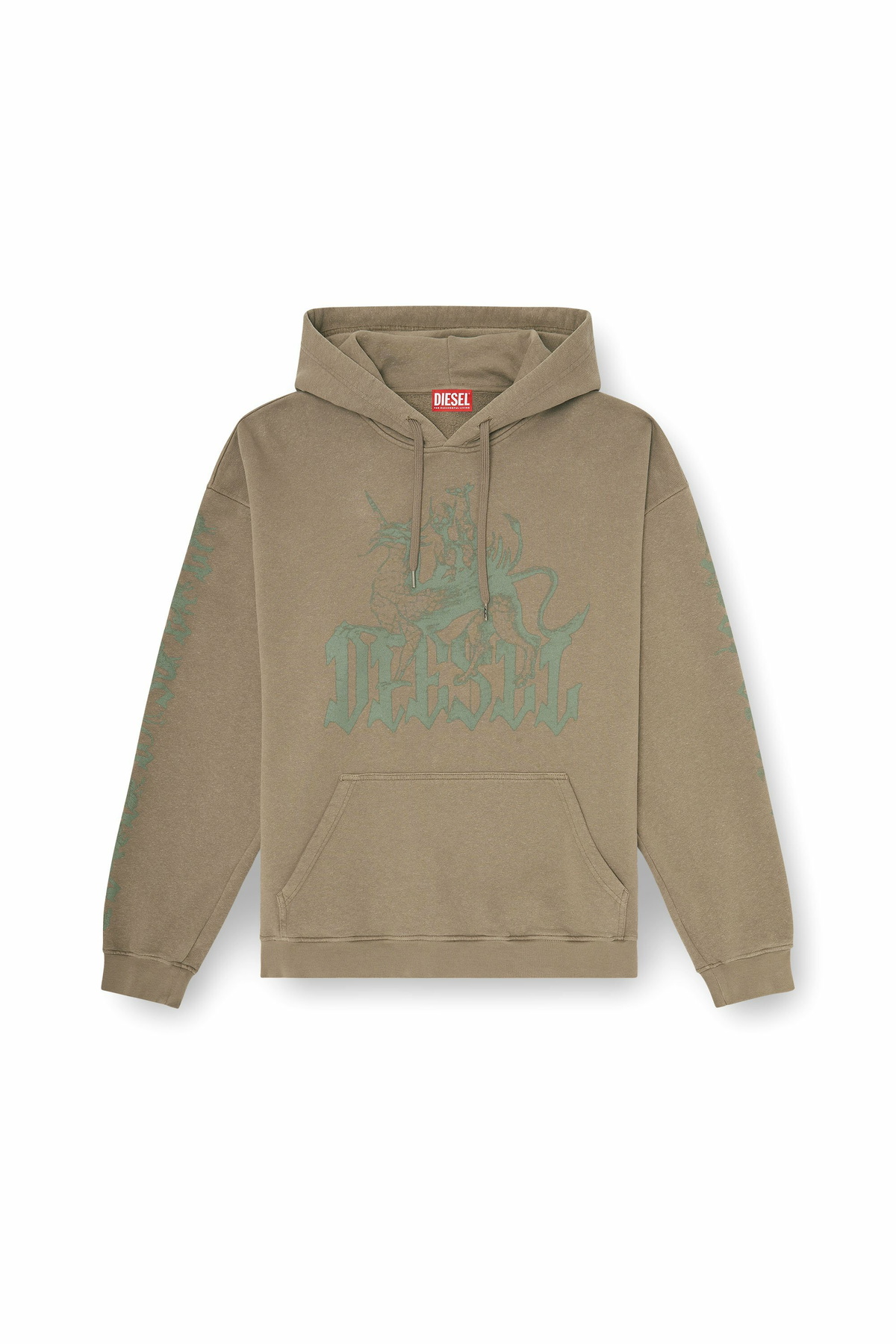 Diesel Treated hoodie with griffin print - Sweaters Mens in Brown