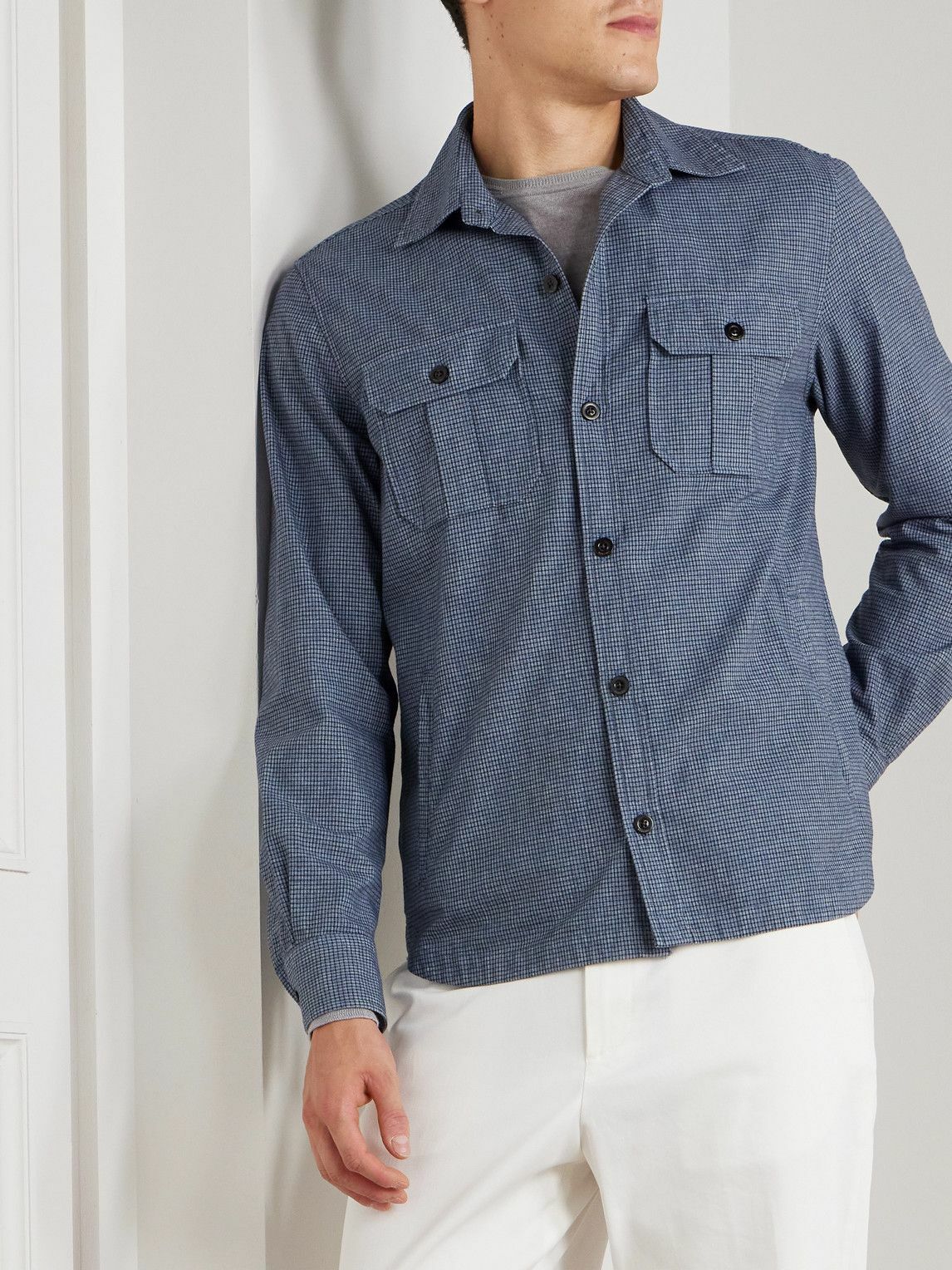 Boglioli - David Checked Cotton-Blend Overshirt - Blue