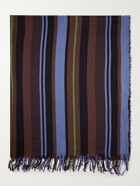 Loewe - Fringed Logo-Embroidered Striped Cotton-Voile Blanket
