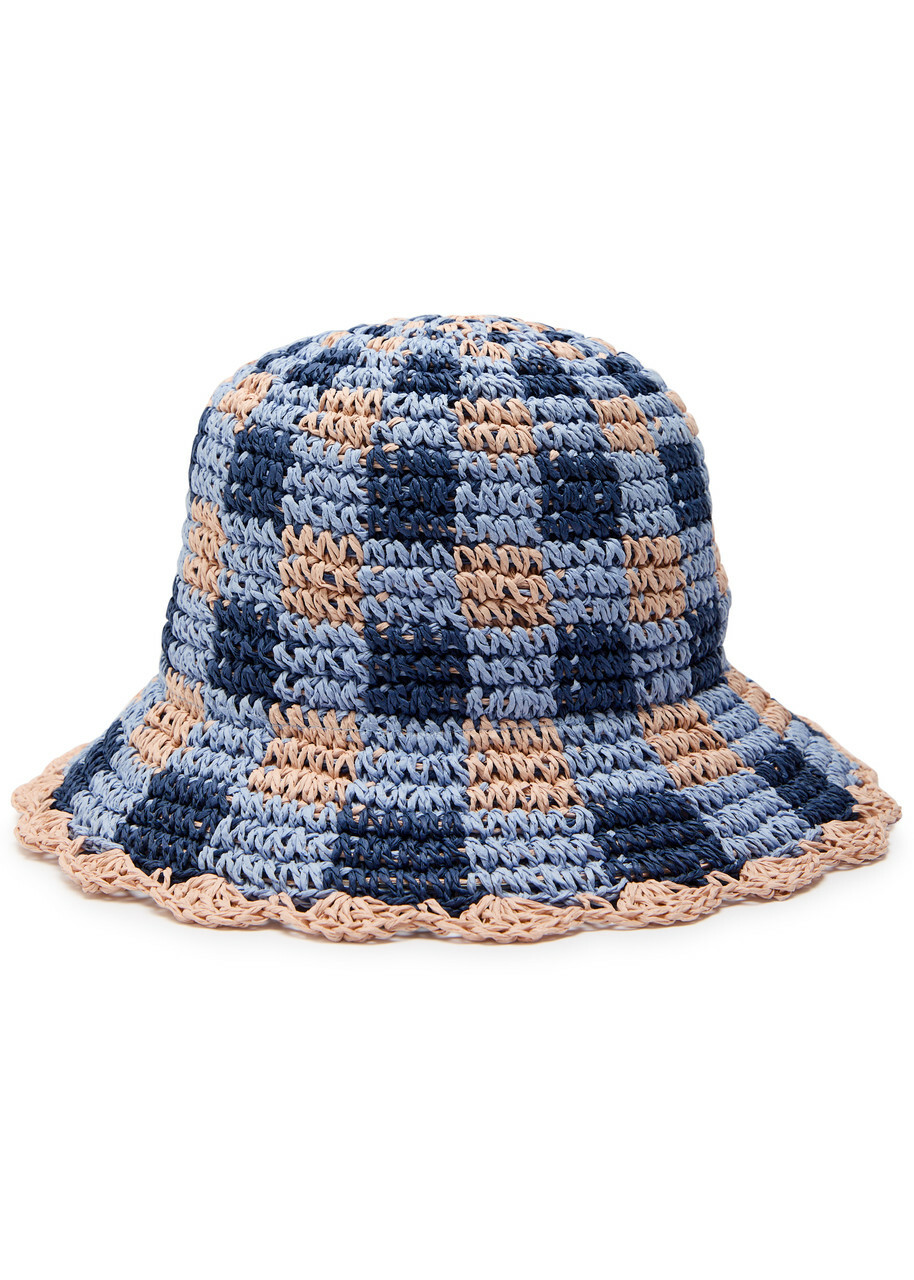 Damson Madder Gingham Straw Crochet Bucket hat - Navy - One Size