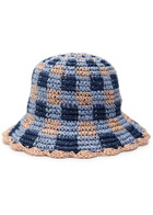 Damson Madder Gingham Straw Crochet Bucket hat - Navy - One Size