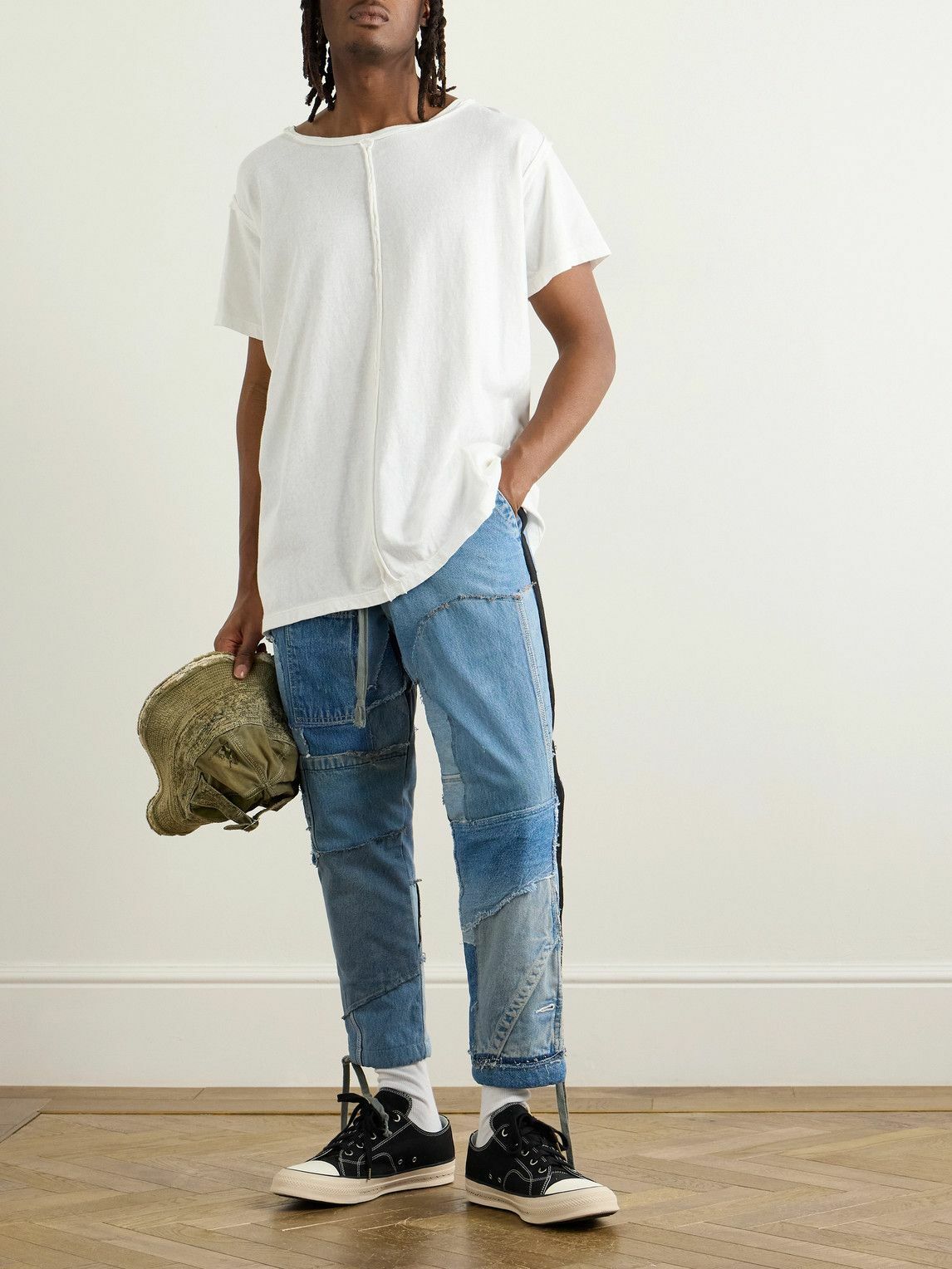 Greg Lauren - Panelled Cotton-Jersey T-Shirt - White