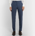 Thom Sweeney - Blue Slim-Fit Checked Wool, Silk and Linen-Blend Suit Trousers - Blue