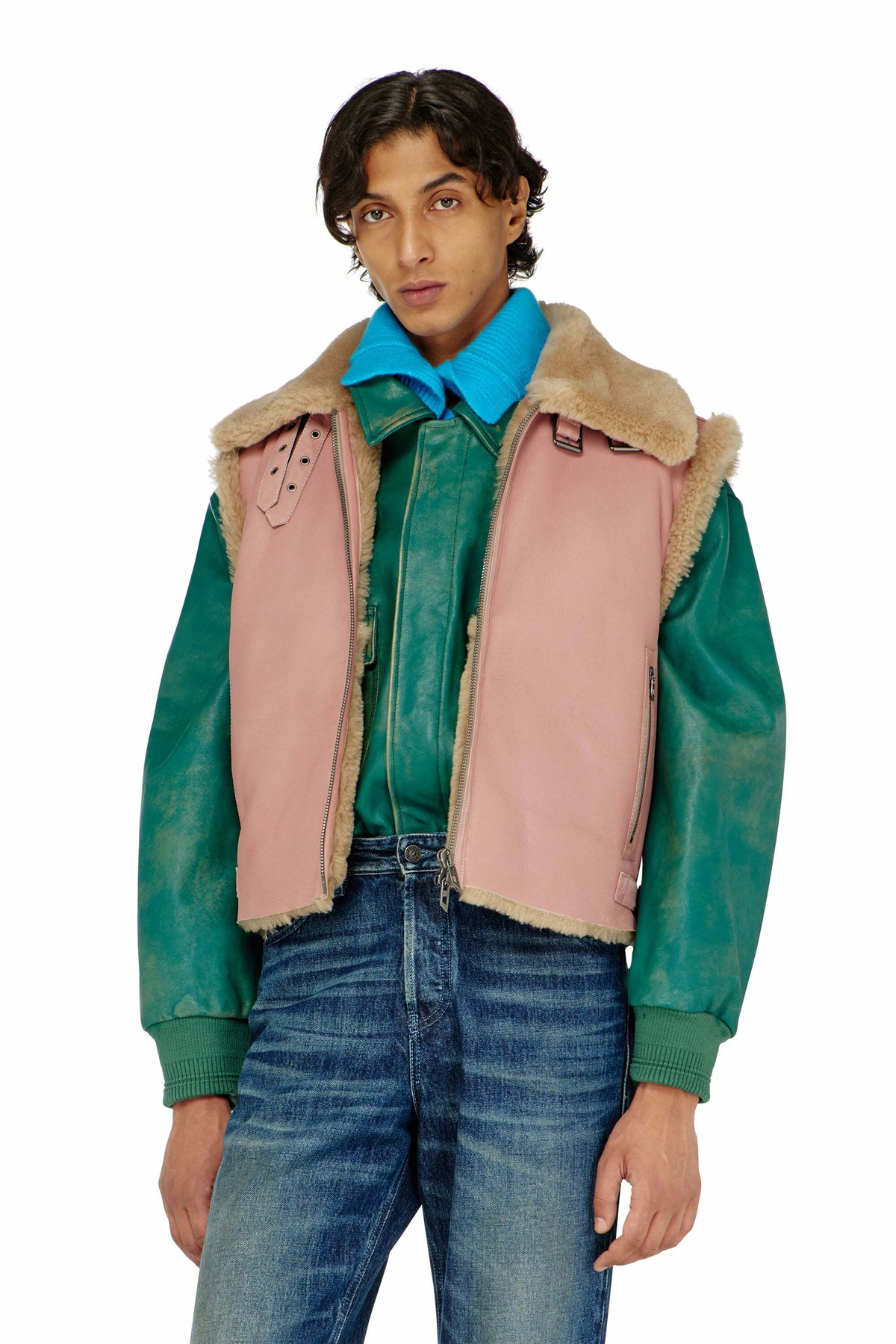 Diesel Shearling leather vest - Leather jackets Mens in Pink