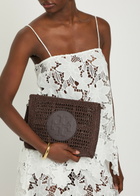 Tory Burch Ella Raffia Clutch - Dark Brown - One Size