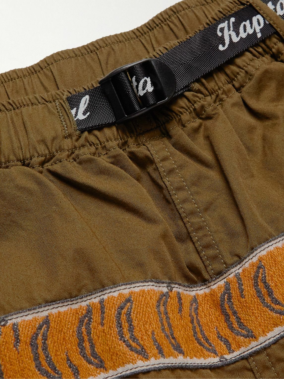 KAPITAL - Wide-Leg Belted Jacquard-Trimmed Cotton-Twill Shorts