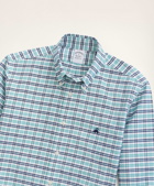 Brooks Brothers Men's Stretch Regent Regular-Fit Sport Shirt, Non-Iron Alternating Check Oxford | Green/Blue