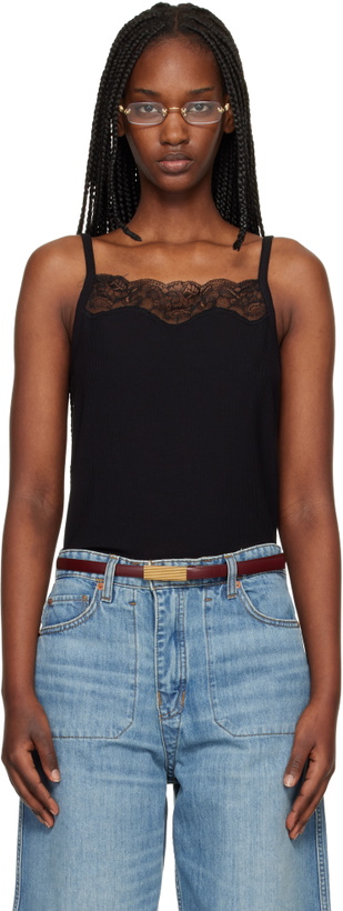 Photo: Re/Done Black Lace Ribbed Camisole