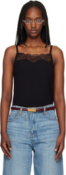Re/Done Black Lace Ribbed Camisole