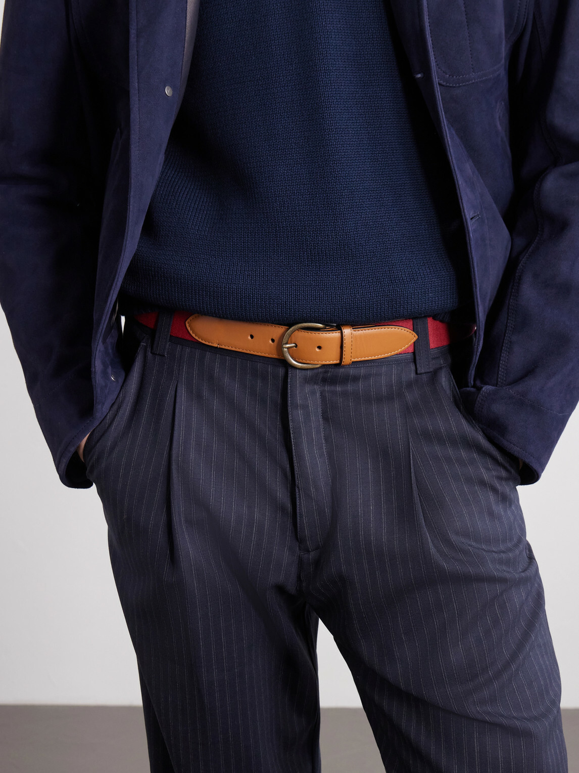 Anderson & Sheppard - 3.5cm Leather-Trimmed Woven Belt - Red