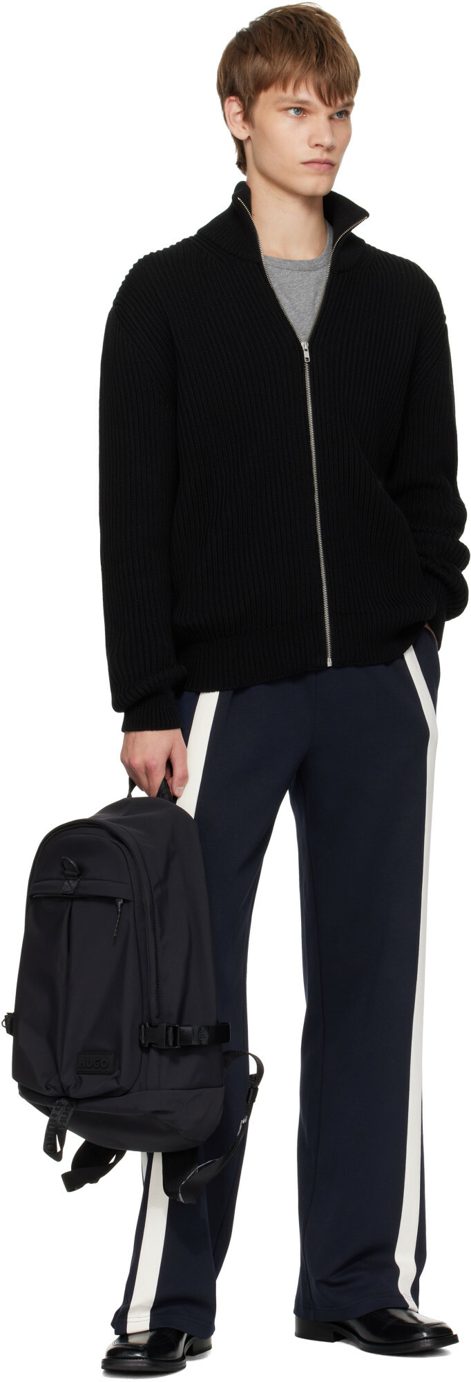 Hugo Black Logo Patch Backpack