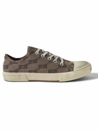 Balenciaga - Paris Distressed Logo-Embroidered Canvas Sneakers - Brown