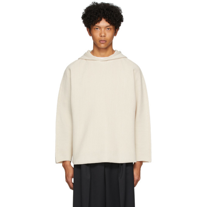 Homme Plisse Issey Miyake Off White Knit Rustic Hoodie Homme