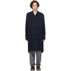 Giorgio Armani Navy Cupro Double-Breasted Trench Coat