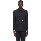 Burberry Navy Wool Double-Breasted English Blazer