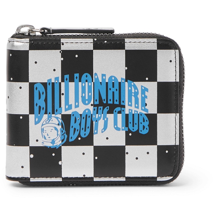 Photo: Billionaire Boys Club - Logo-Print Checkerboard Metallic Leather Zip-Around Wallet - Silver