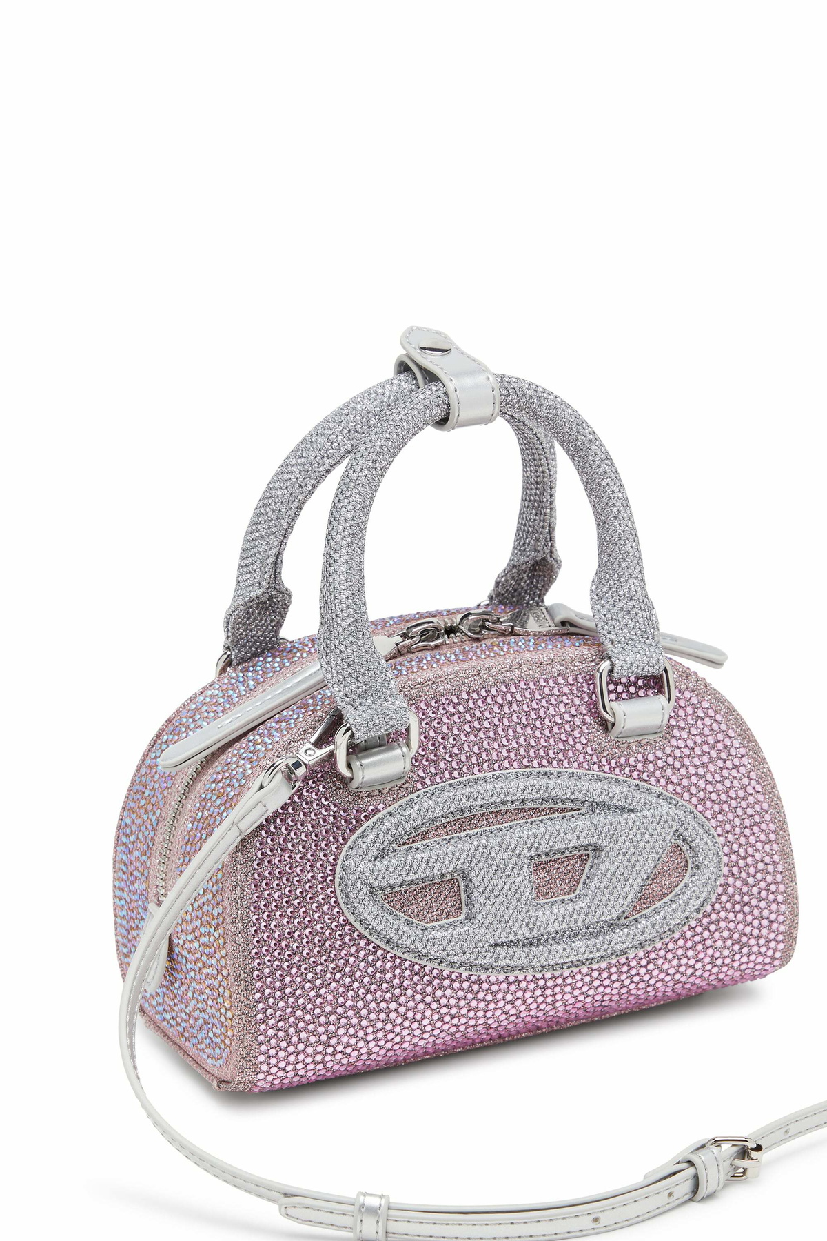 Diesel 1DR Dome - Small bowling bag in crystal Lurex - Crossbody Bags Womens in Pink
