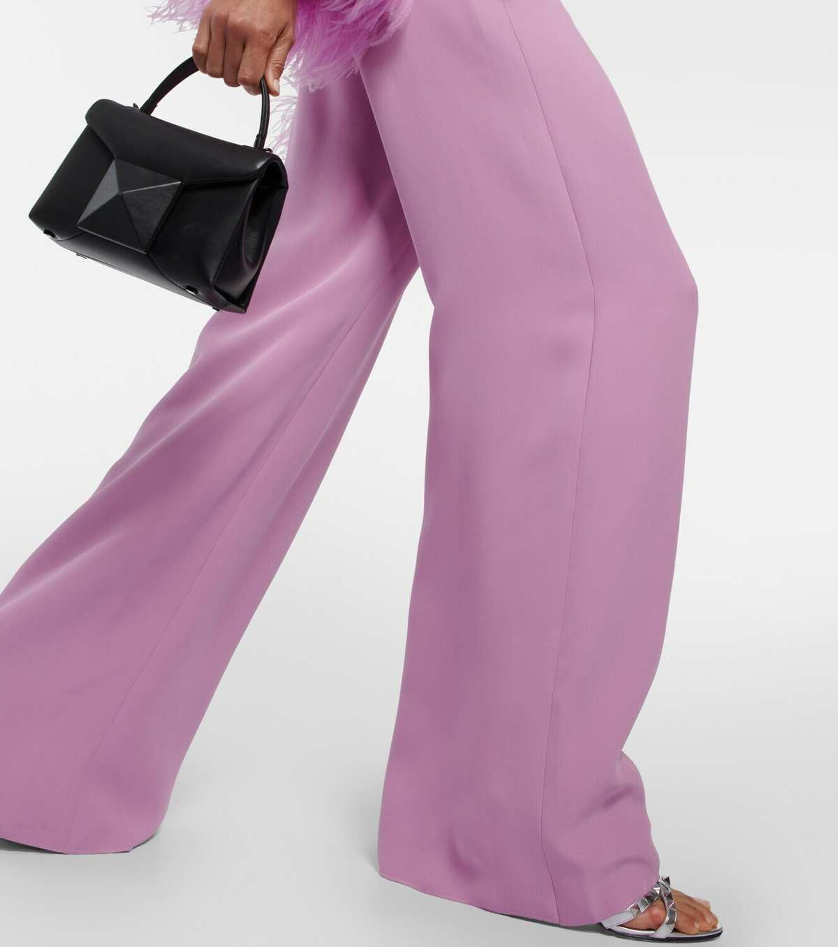 Valentino Feather-trimmed wide-leg silk jumpsuit Valentino