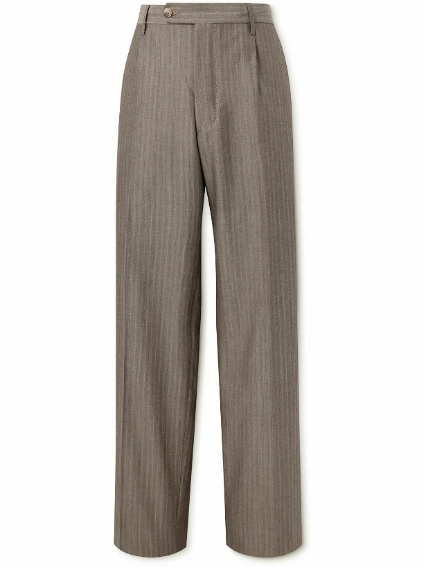 Photo: mfpen - Service Straight-Leg Pleated Pinstriped Wool Trousers - Brown