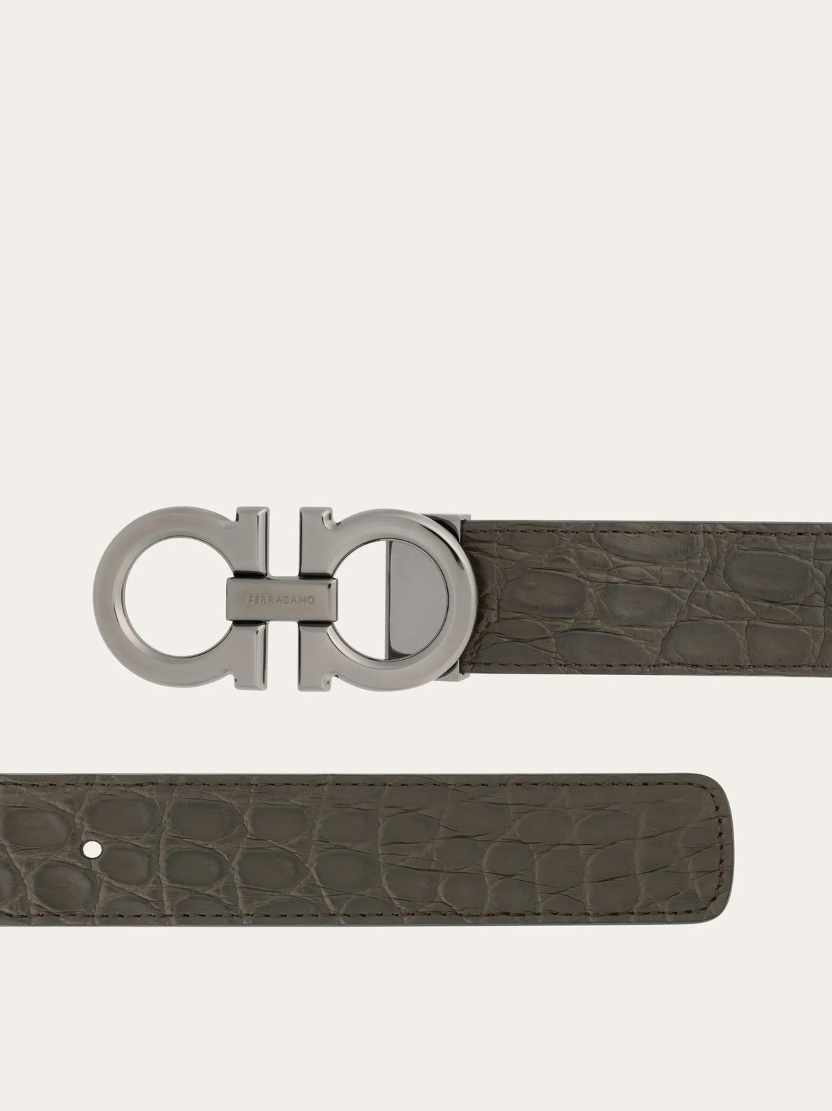 Ferragamo Mens Adjustable Gancini belt in Green