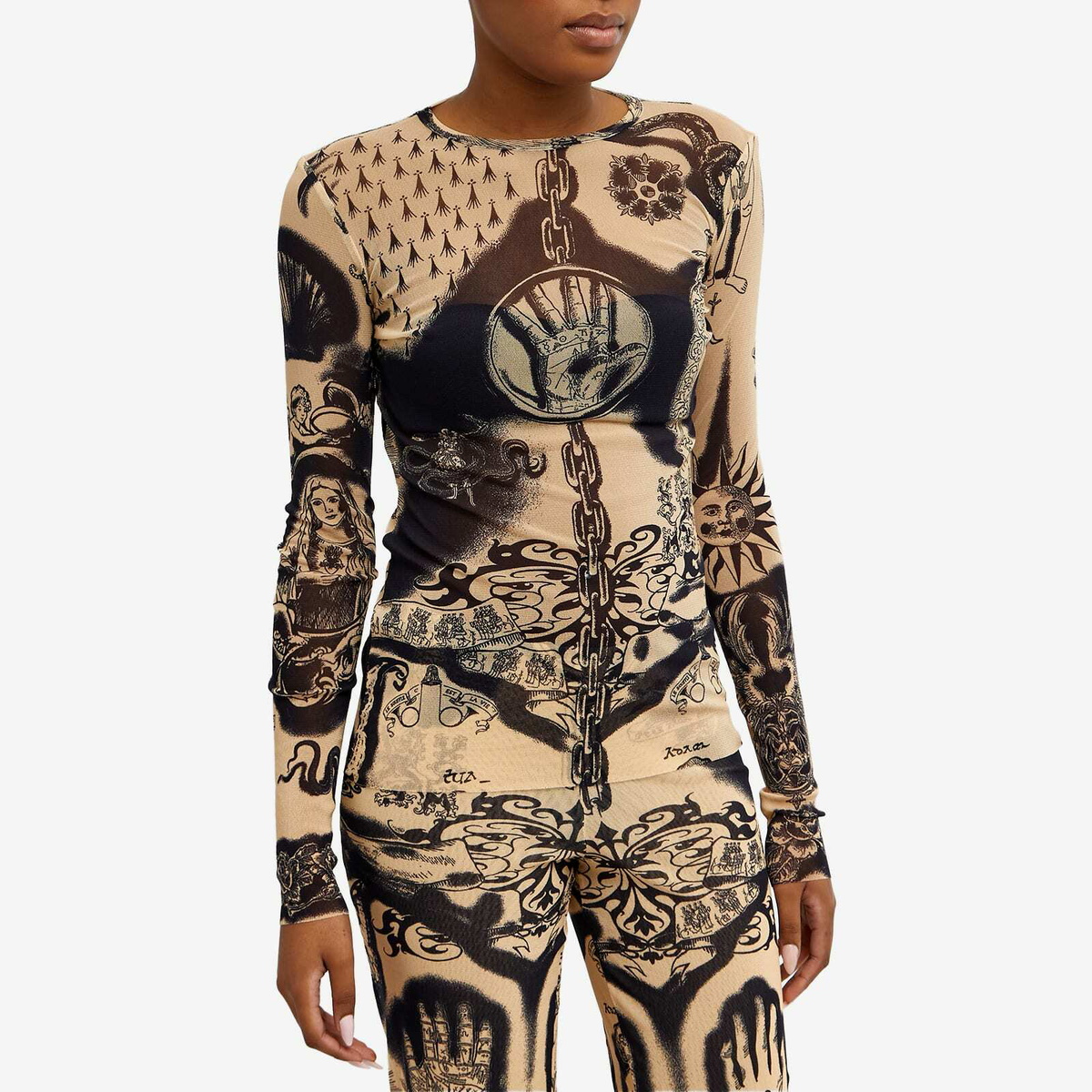 Jean Paul Gaultier Women's Heraldique Long Sleeve Top in Nude/Navy