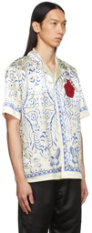 Rhude SSENSE Exclusive Off-White & Blue Tile Print Satin Shirt