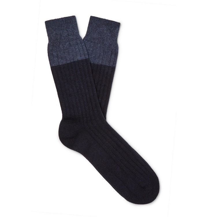 Photo: NN07 - Colour-Block Knitted Socks - Blue