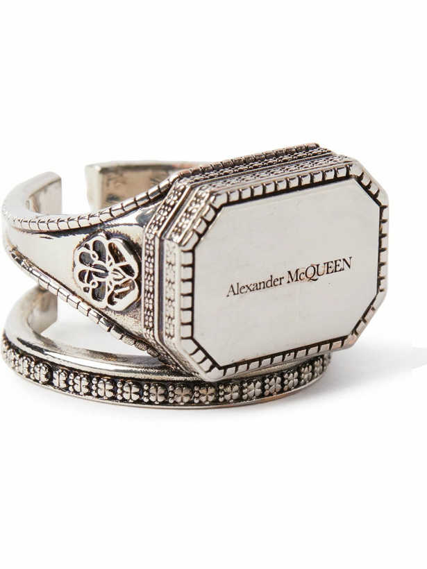 Photo: Alexander McQueen - Logo-Engraved Burnished Silver-Tone Signet Ring - Silver
