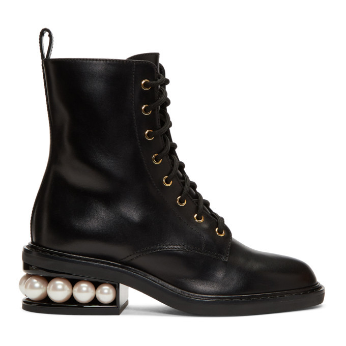 Black Croc Casati Pearl Combat Boots by Nicholas Kirkwood on Sale