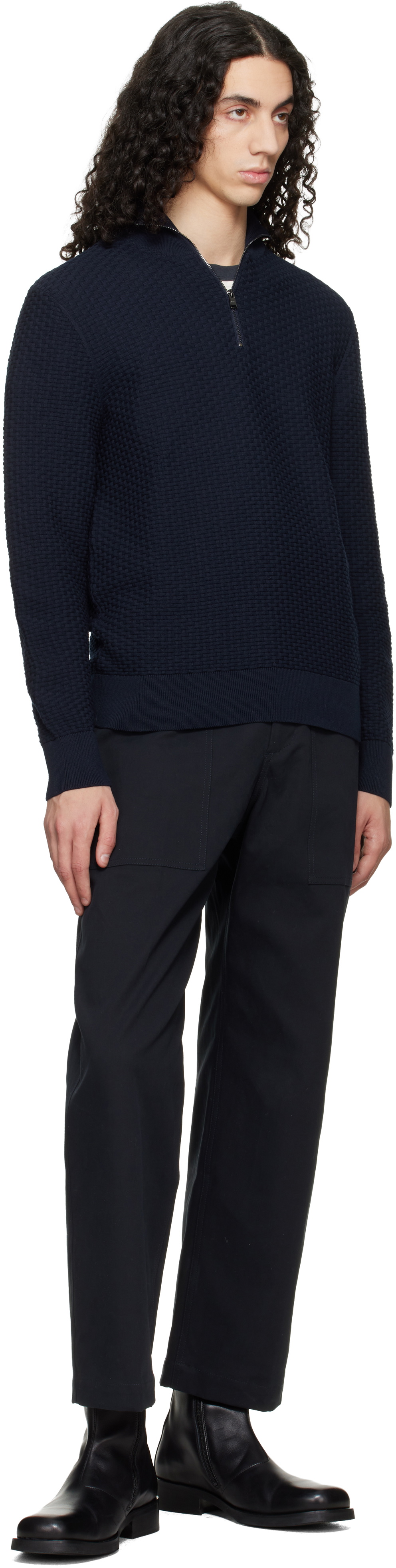 BOSS Navy Quarter-Zip Cotton Track Jacket