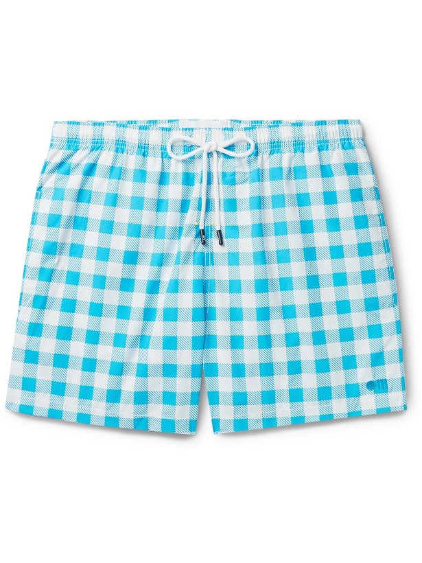 Photo: Solid & Striped - The Classic Short-Length Gingham Swim Shorts - Blue
